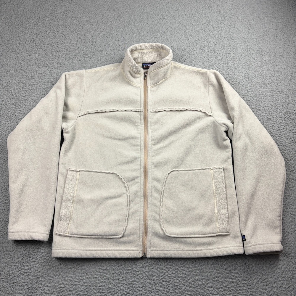 VTG Patagonia Synchilla Full Zip Sweater Jacket Womens Large Beige USA Made 90's